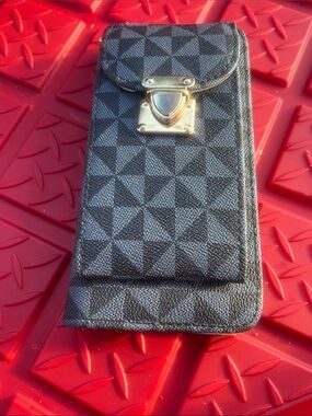 Textured Black Phone Holster Case with Gold-Tone Lock